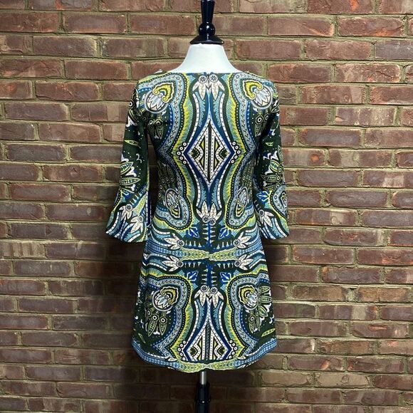 New York & Company Olive Print Bell Sleeve Dress Size Small - Picture 4 of 7